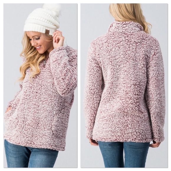 Wine Faux Sherpa Pullover - Picture 5 of 8